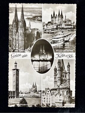 Vintage Cologne Germany Collage Postcard - Black & White